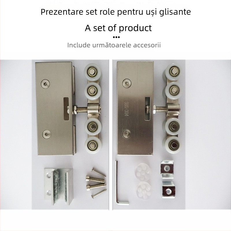 Roata ghidare pentru ușă glisantă din sticlă fără ramă – corpul rolei din nylon/POM, potrivit pentru sticlă 8–12 mm, încărcare 30–80 kg, cod produs Td-t-004, brand Crown of creation