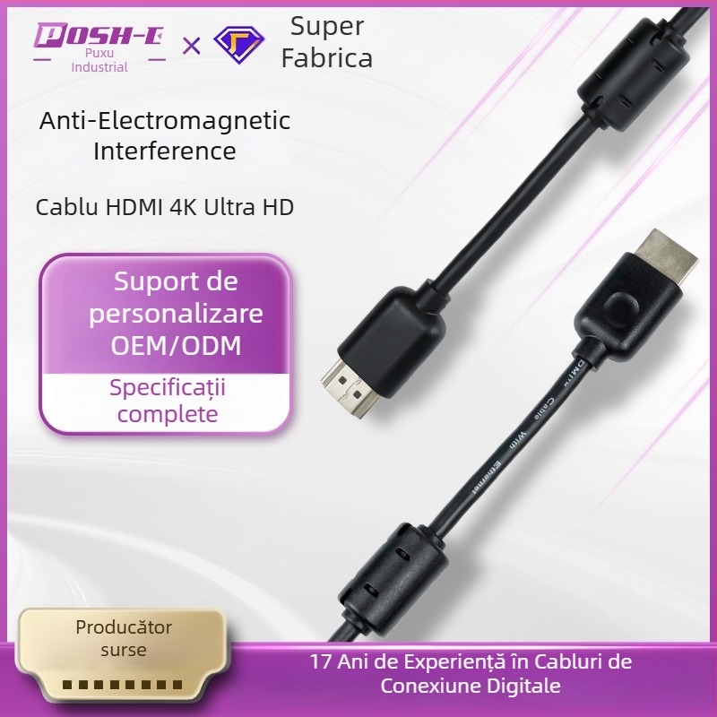 Cabl HDMI cu protecție împotriva interferențelor electromagnetice, 4K60Hz, fir din cupru, placat cu argint, conector HDMI AM-AM