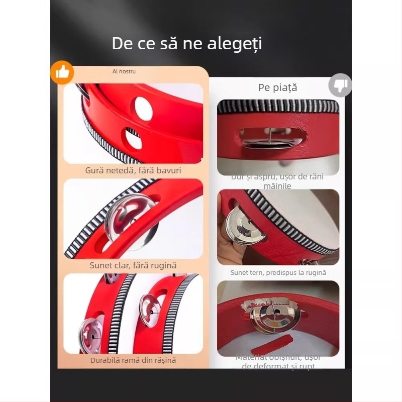 Tamburin cu corp din nuc, Modelul 001, Instrument muzical portabil, Ambalare carton