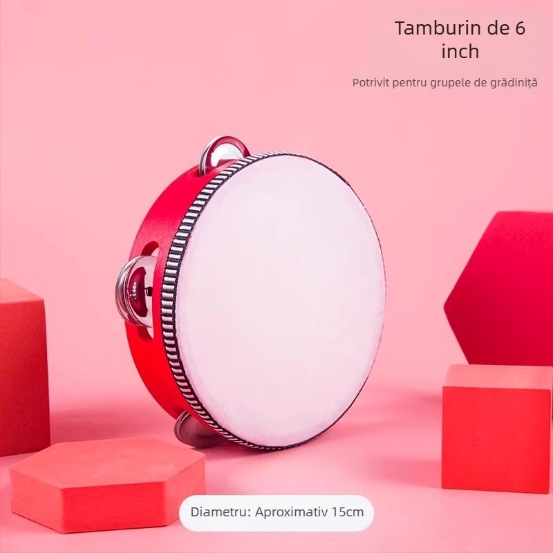 Tamburin cu corp din nuc, Modelul 001, Instrument muzical portabil, Ambalare carton