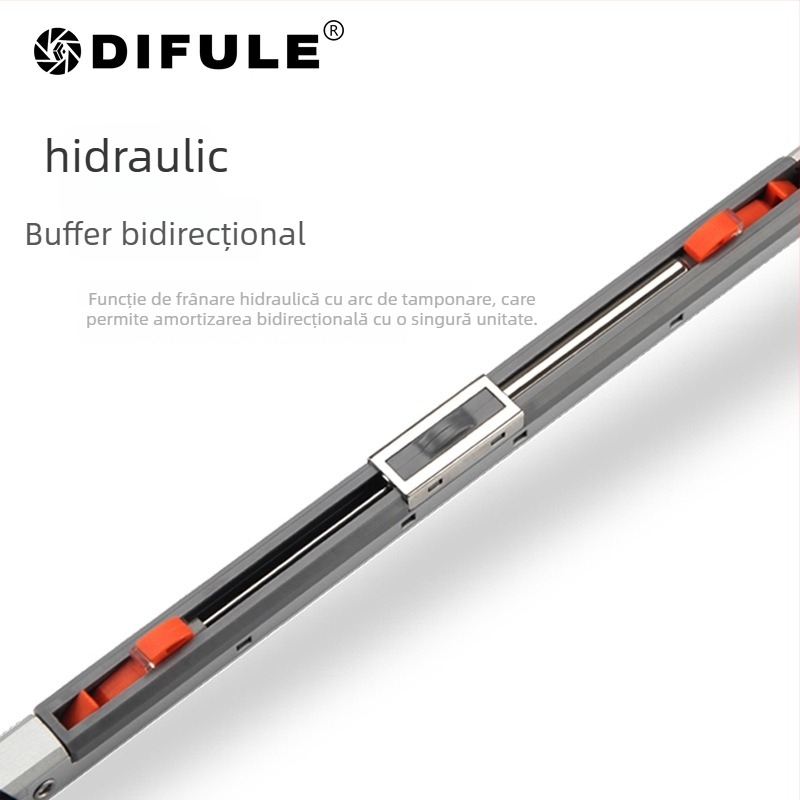 Rola pentru ușă glisantă cu amortizor hidraulic bidirecțional (material: aliaj de zinc + nylon; grosimea peretelui: 2 mm; diametrul axului: 10 mm; raza canelurii pentru cablu: 14 mm; sarcină maximă: 60 kg)