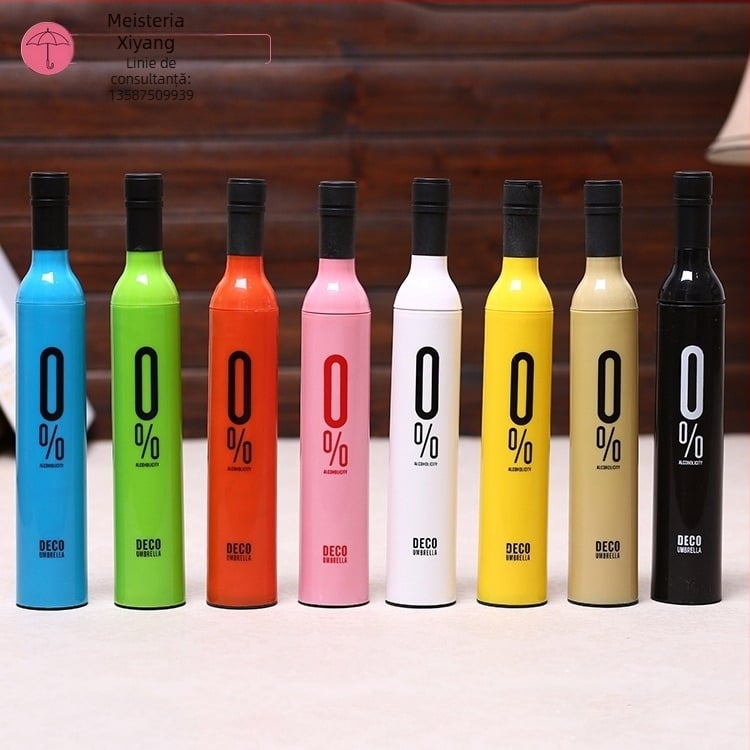 Umbrelă în formă de sticlă de vin, țesătură poliester 170T, brațe și tijă din fier, UPF > 50