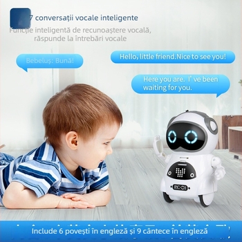 Robot mini de buzunar pentru copii, control vocal — jucărie educațională interactivă, multifuncțională (versiune în engleză)