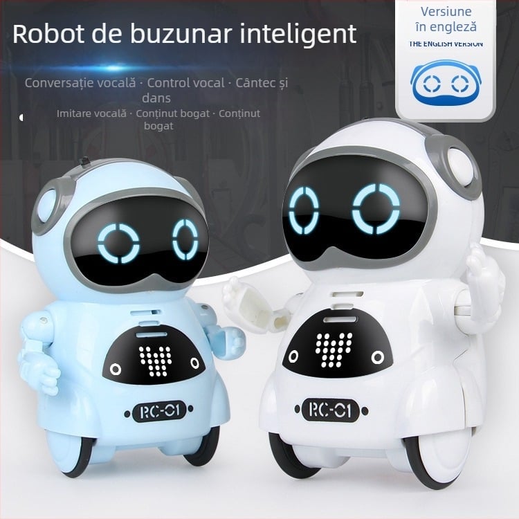 Robot mini de buzunar pentru copii, control vocal — jucărie educațională interactivă, multifuncțională (versiune în engleză)