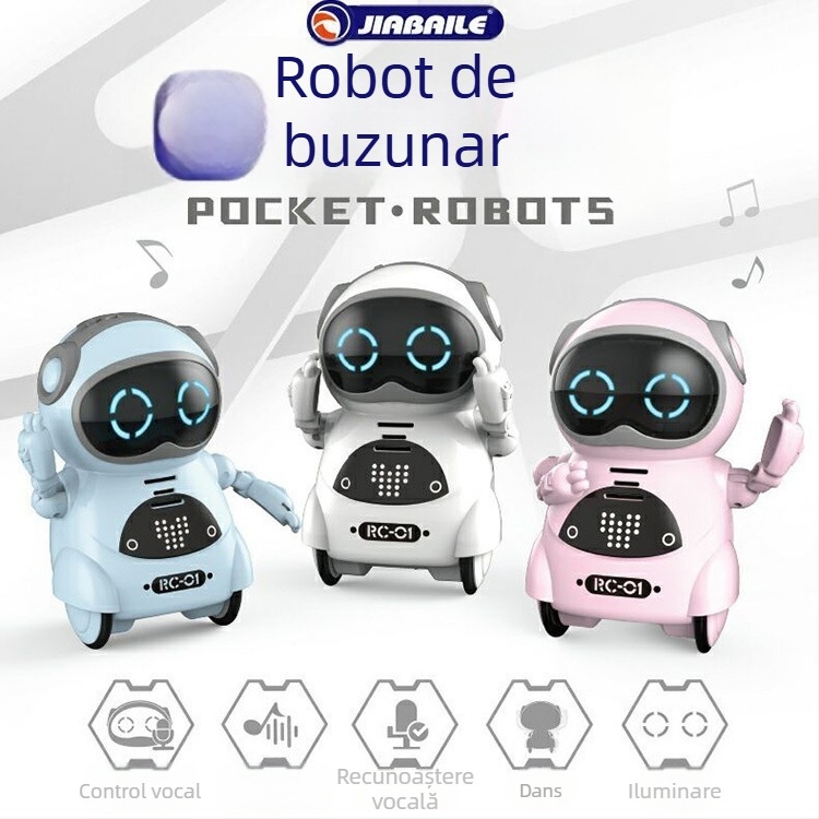 Robot mini de buzunar pentru copii, control vocal — jucărie educațională interactivă, multifuncțională (versiune în engleză)