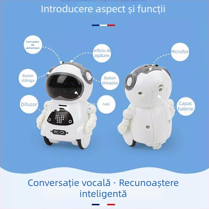 Robot mini de buzunar pentru copii, control vocal — jucărie educațională interactivă, multifuncțională (versiune în engleză)