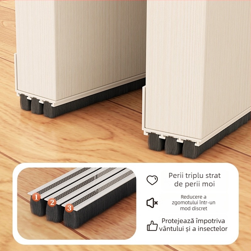 Bandă de etanșare pentru partea de jos a ușii, autoadezivă din silicon, anti-insecte și reducere a zgomotului, pentru uși interioare; model 6942368608075/6942368608082; brand ASZLSNA; rezistență la temperaturi înalte, uzură, îmbătrânire și coroziune.