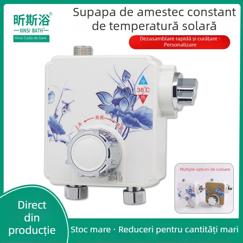 Valvă de amestec cu temperatură constantă pentru boiler solar/ electric – Model 2016; Presiune 0.1-8 MPa; Rece 0-35°C, Cald 45-95°C; Debit 2; Ø20 mm; Brand Xin Si Bath; Stil Modern Minimalist