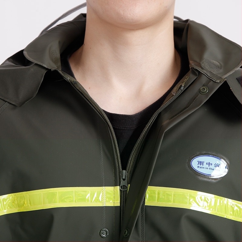 Set de ploaie pentru adulți cu pantaloni, material tricotat gros, strat PVC impermeabil, detalii reflectorizante