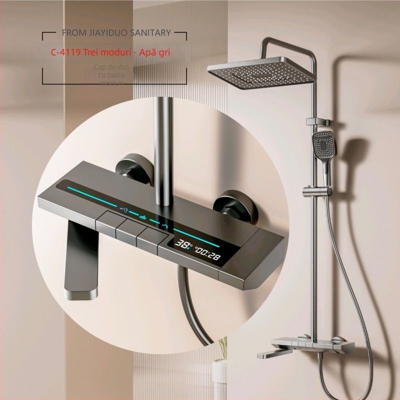 Set de duș – montaj pe perete, cap de ploaie, aluminiu Space, acoperire în vid, 0–90°C, 1.6 MPa