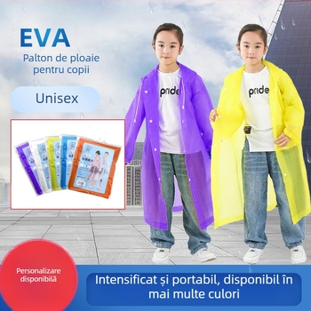 Poncho pentru copii din EVA, reutilizabil, pelerină de ploaie cu acoperire totală, țesătură EVA 0,1–0,5 mm, strat impermeabil PE, ambalaj într-o pungă, logo imprimat