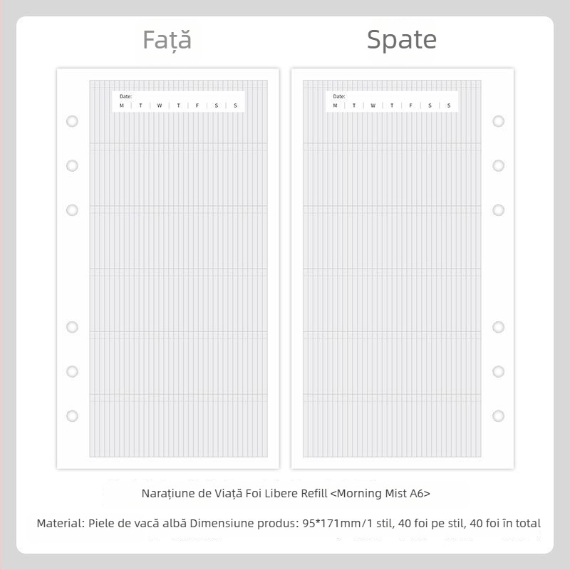 Mr.paper M5 pagini interioare pentru caiet – hârtie din masă de lemn – 10 pagini – compatibile cu găuri M5