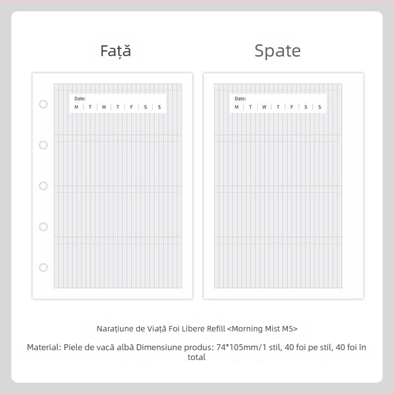 Mr.paper M5 pagini interioare pentru caiet – hârtie din masă de lemn – 10 pagini – compatibile cu găuri M5