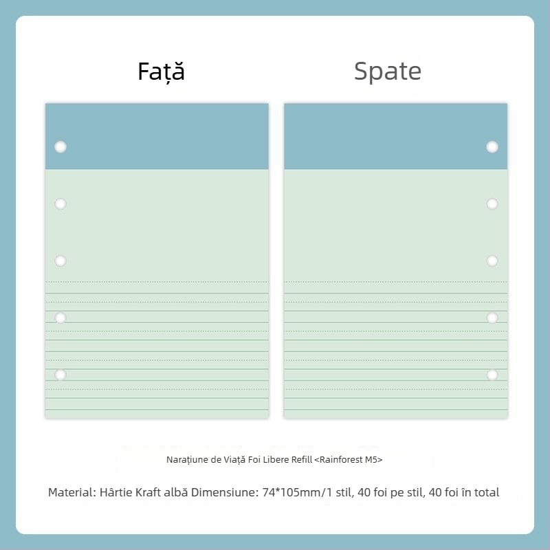 Mr.paper M5 pagini interioare pentru caiet – hârtie din masă de lemn – 10 pagini – compatibile cu găuri M5