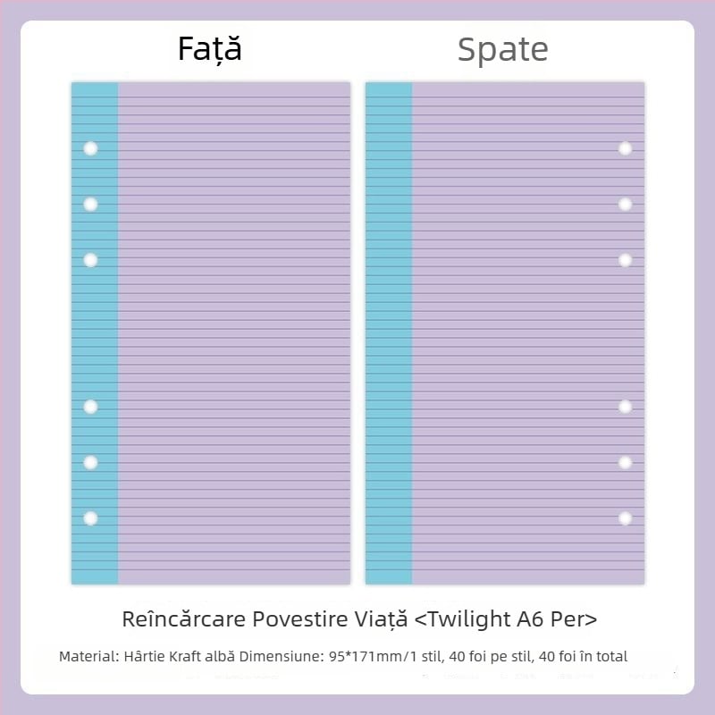 Mr.paper M5 pagini interioare pentru caiet – hârtie din masă de lemn – 10 pagini – compatibile cu găuri M5