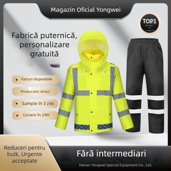 Set geacă de ploaie și pantaloni pentru bărbați, din țesătură Oxford 300D, PU reflexiv, strat impermeabil cu adeziv PU, Cod produs 8202