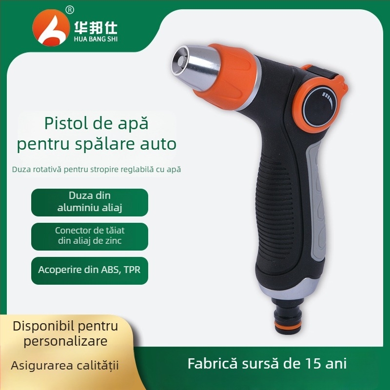 Pistol de apă de înaltă presiune cu supapă pentru degetul mare, cap din aliaj de aluminiu, mâner ABS — raza de pulverizare 8–15 m, pentru spălarea casei, udarea plantelor, spălarea podelelor