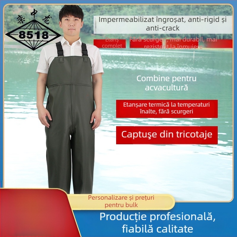 Poncho impermeabil cu bretele pentru acvacultură, strat PVC 0.45 mm, țesătură tricot, rezistent la uzură