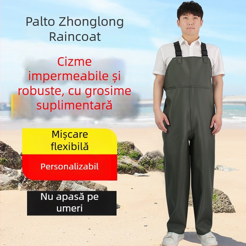 Poncho impermeabil cu bretele pentru acvacultură, strat PVC 0.45 mm, țesătură tricot, rezistent la uzură