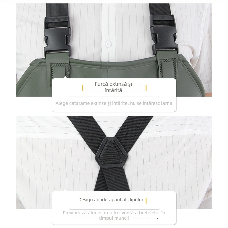 Poncho impermeabil cu bretele pentru acvacultură, strat PVC 0.45 mm, țesătură tricot, rezistent la uzură