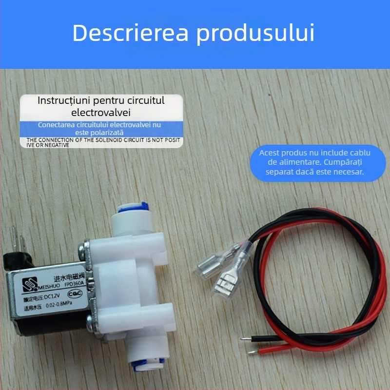 Ventil electromagnet pentru purificator de apă, model 12V intrare apă, capacitate 100, marcă Qinyongquan, conectare