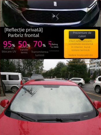 Film pentru parbrizul frontal al mașinii cu izolație termică și protecție la explozie, transmisie luminoasă 71–80%, strat izolant metalic, garanție peste 10 ani