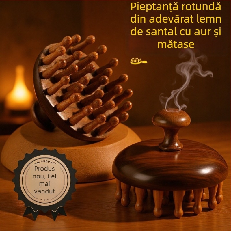 Pieptene de masaj Meridian • Pieptene circular din lemn pentru masajul scalpului • Pentru utilizare pe tot corpul • Origine: Provincia Jiangxi • Personalizabil