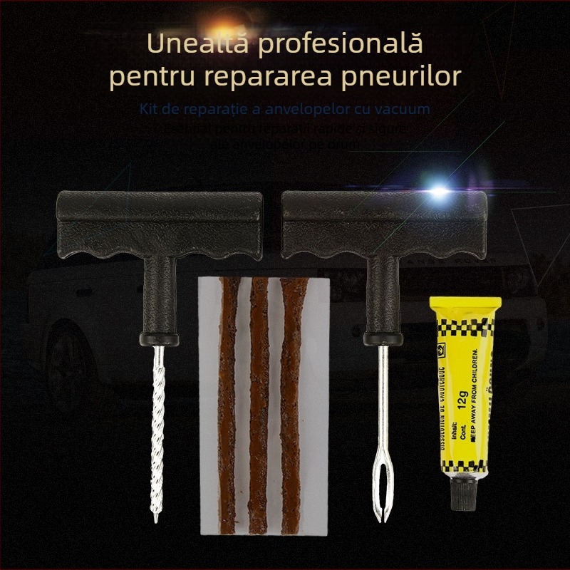 Kit de scule pentru repararea anvelopelor auto – Reparație de pană în situații de urgență cu adeziv și benzi – Material: metal/plastic – Brand: Cool Car Star – Mărci private autorizate: Da