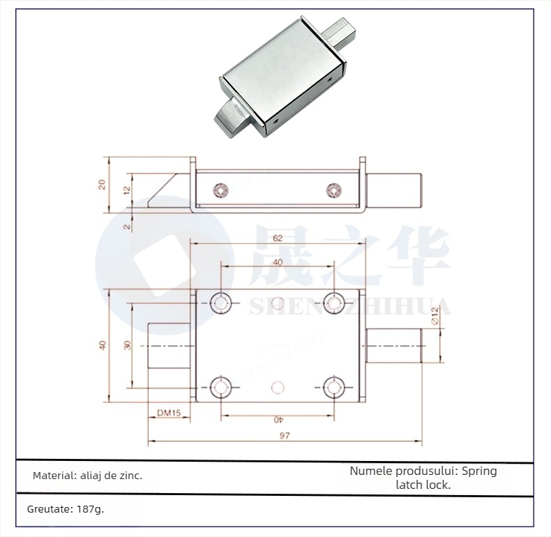 Încuietoare cu bolt pentru ușă, uz greu, cu bolt de impact, închidere automată și blocare automată