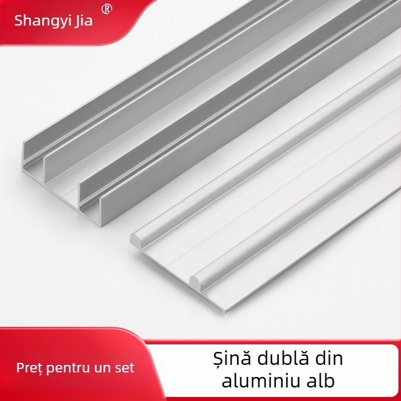 Sistem de ghidare pentru uși glisante de garderob cu șine superioare și inferioare, aliaj de aluminiu, finisaj oxidat, model A0032, funcționare silențioasă