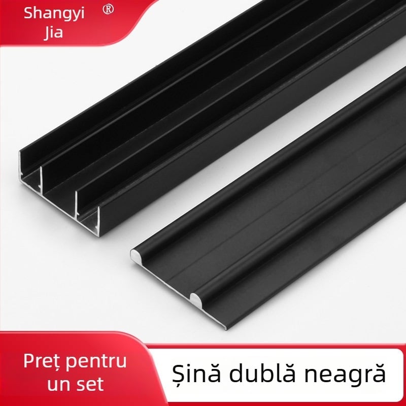 Sistem de ghidare pentru uși glisante de garderob cu șine superioare și inferioare, aliaj de aluminiu, finisaj oxidat, model A0032, funcționare silențioasă