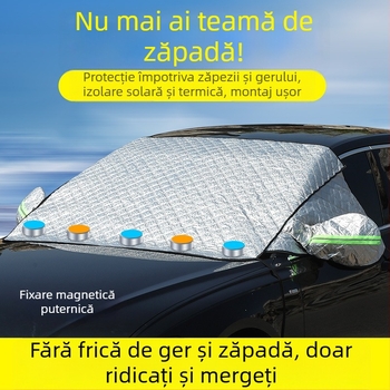 Acoperire pentru capota mașinii pentru zăpadă, cu fixare magnetică, lungime extinsă, folie de aluminiu, potrivire universală, montaj telescopic