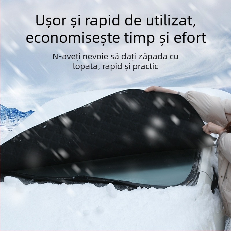 Acoperire pentru capota mașinii pentru zăpadă, cu fixare magnetică, lungime extinsă, folie de aluminiu, potrivire universală, montaj telescopic