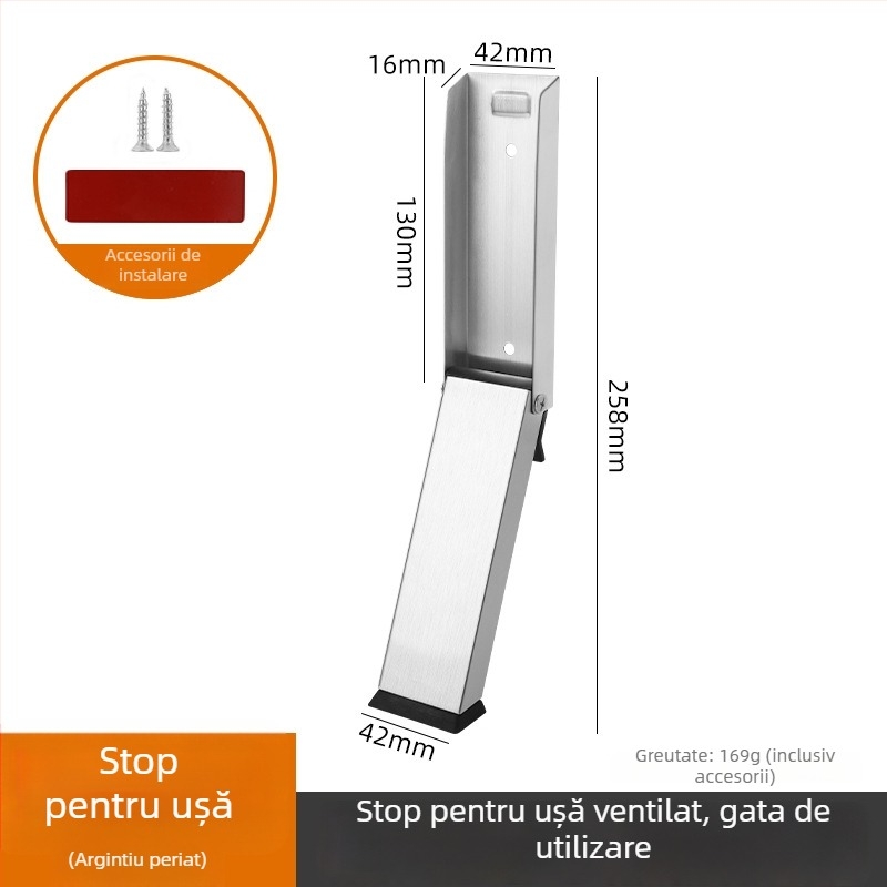Stop de ușă din oțel inoxidabil, fără găuri, acționat prin pedală, mecanism magnetic rabatabil, anti-derapare