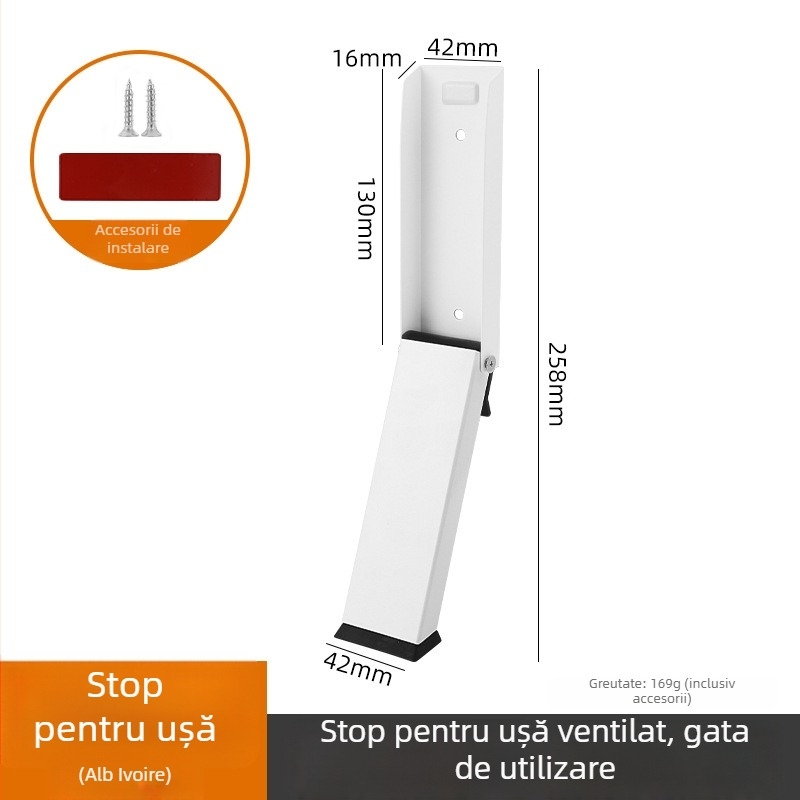 Stop de ușă din oțel inoxidabil, fără găuri, acționat prin pedală, mecanism magnetic rabatabil, anti-derapare
