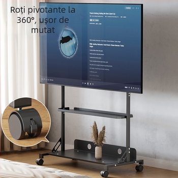 Suport TV pe podea, mobil, cu braț telescopic reglabil pentru monitor – din oțel laminat la rece, capacitate peste 15 kg, control mecanic