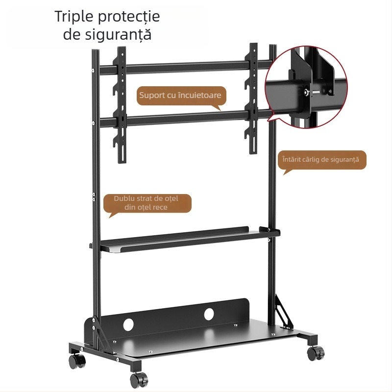 Suport TV pe podea, mobil, cu braț telescopic reglabil pentru monitor – din oțel laminat la rece, capacitate peste 15 kg, control mecanic