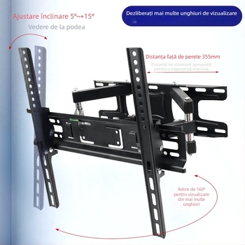 NS-PT002 Suport TV de perete cu braț, oțel laminat la rece, compatibil cu televizoare cu ecran plat, greutate 3,1 kg