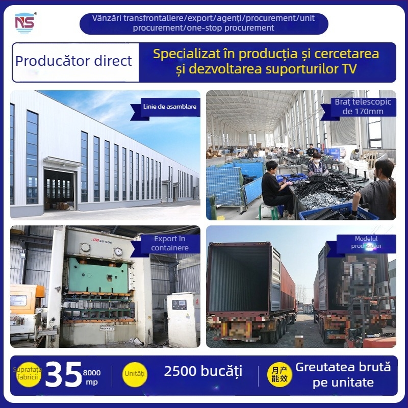 NS-PT002 Suport TV de perete cu braț, oțel laminat la rece, compatibil cu televizoare cu ecran plat, greutate 3,1 kg