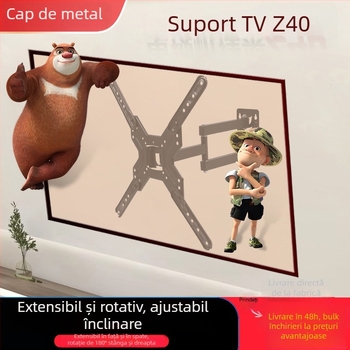 Suport telescopic de perete pentru televizoare/monitori, braț rabatabil la 180°, model Z40, oțel laminat la rece