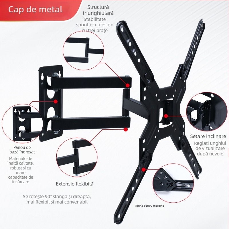 Suport telescopic de perete pentru televizoare/monitori, braț rabatabil la 180°, model Z40, oțel laminat la rece