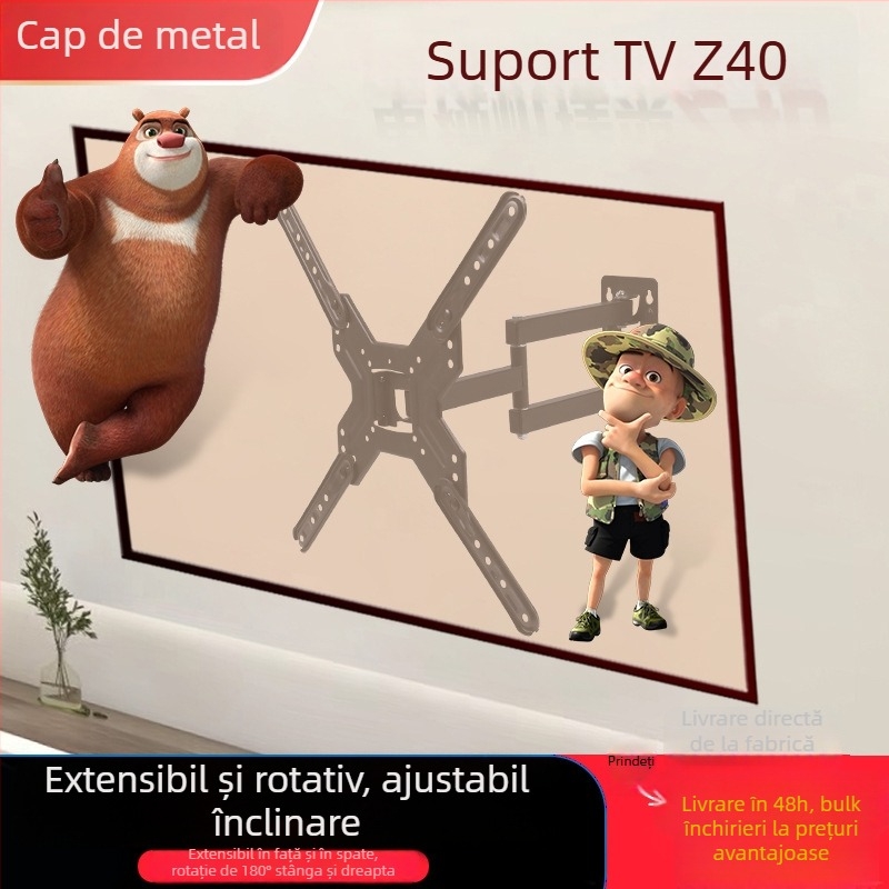 Suport telescopic de perete pentru televizoare/monitori, braț rabatabil la 180°, model Z40, oțel laminat la rece