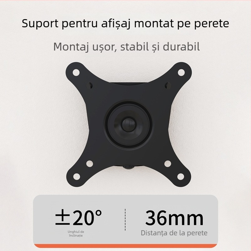 Suport monitor pentru montaj pe perete — compact și durabil, rotativ și reglabil; Material: oțel laminat la rece; Model: D13F; Greutate: 2000 g