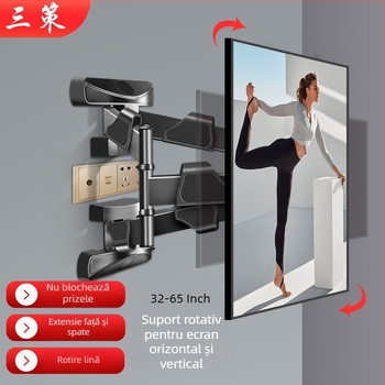 Suport de perete rotativ cu șase brațe pentru televizoare, cu comutare la 90° între orizontal și vertical; din oțel laminat la rece + ABS.