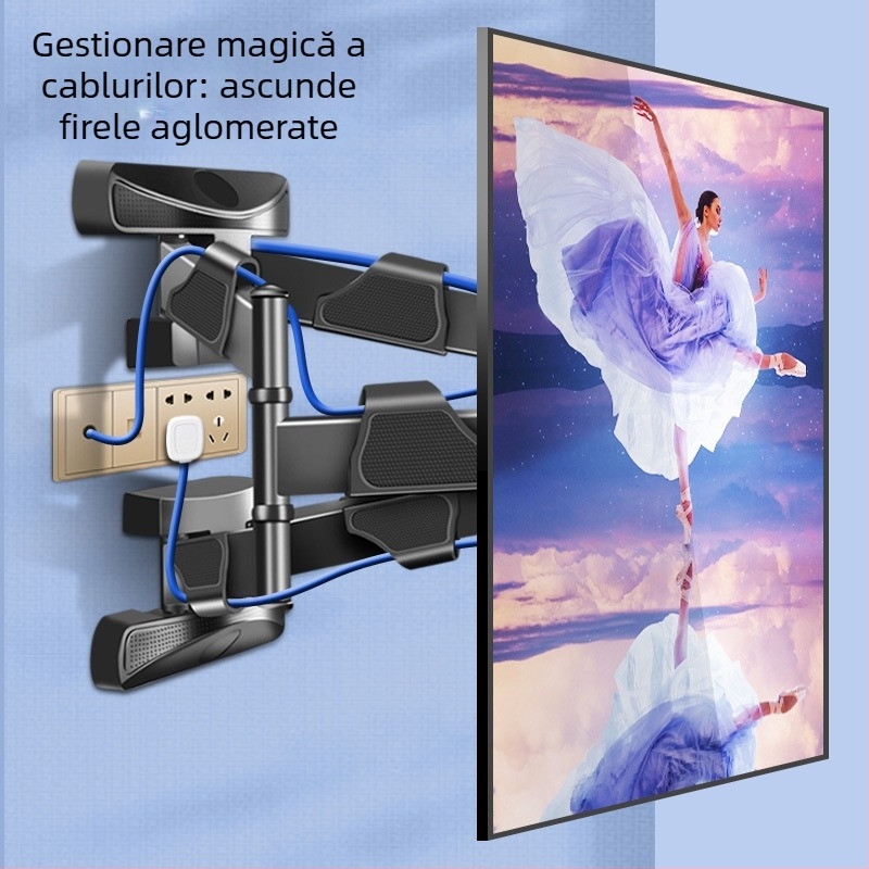 Suport de perete rotativ cu șase brațe pentru televizoare, cu comutare la 90° între orizontal și vertical; din oțel laminat la rece + ABS.