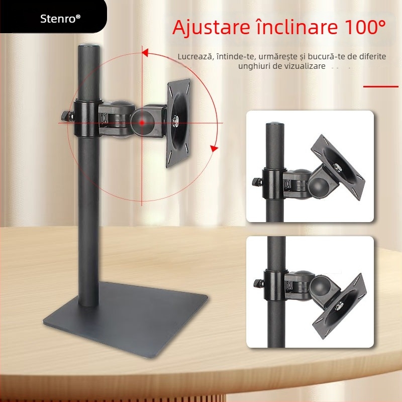 Suport monitor T02 – universal pentru desktop, bază rotativă 360°, suport ecran în poziții orizontale/ verticale, material: oțel laminat la rece