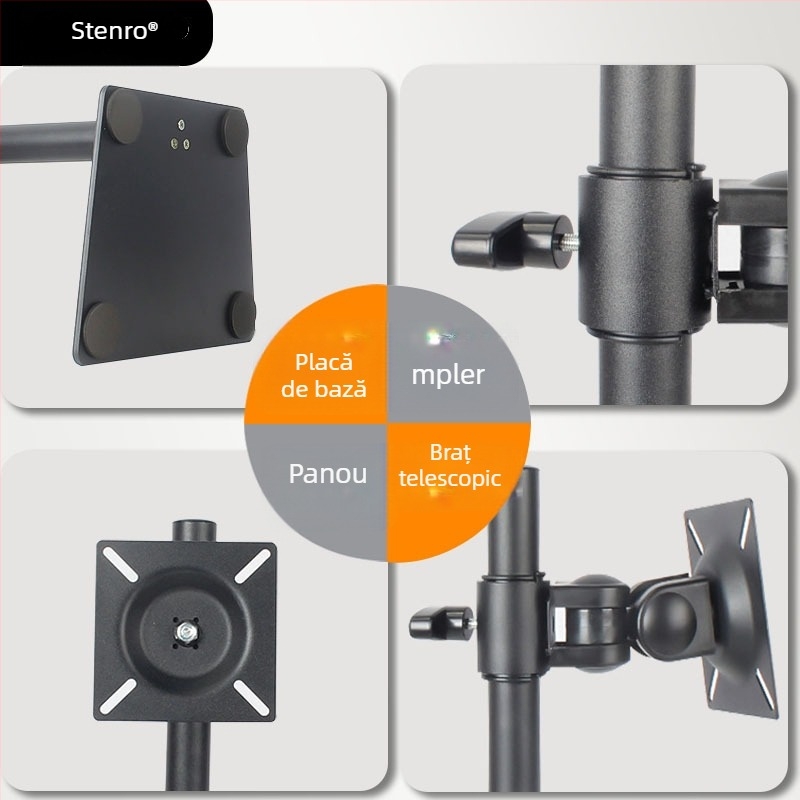 Suport monitor T02 – universal pentru desktop, bază rotativă 360°, suport ecran în poziții orizontale/ verticale, material: oțel laminat la rece
