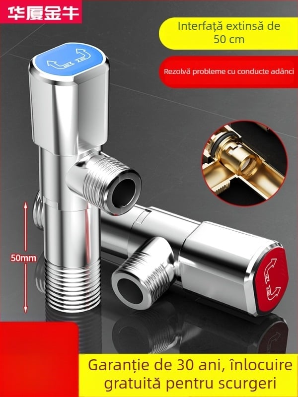 Ventil triunghiular din cupru pentru boiler cu conector prelungit îngroșat și supapă în formă de opt