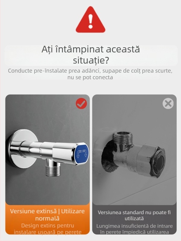 Ventil triunghiular din cupru pentru boiler cu conector prelungit îngroșat și supapă în formă de opt