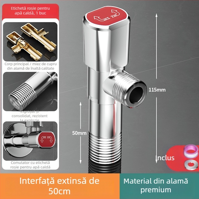 Ventil triunghiular din cupru pentru boiler cu conector prelungit îngroșat și supapă în formă de opt